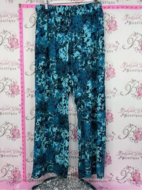 Jockey pants floral flower Teal and Navy Wide Leg Pull-On Pants